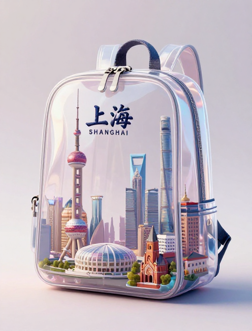 未来感透明旅行包：微缩上海地标全景