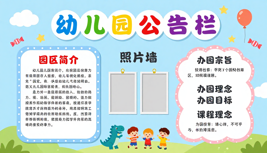 幼儿园公告栏：清新童趣风展示海报