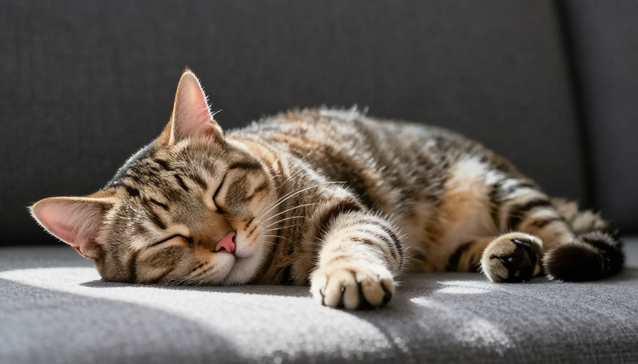 阳光下的静谧:虎斑猫深睡特写