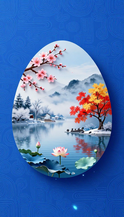 蛋形层叠四季风光·新中式超现实极简艺术