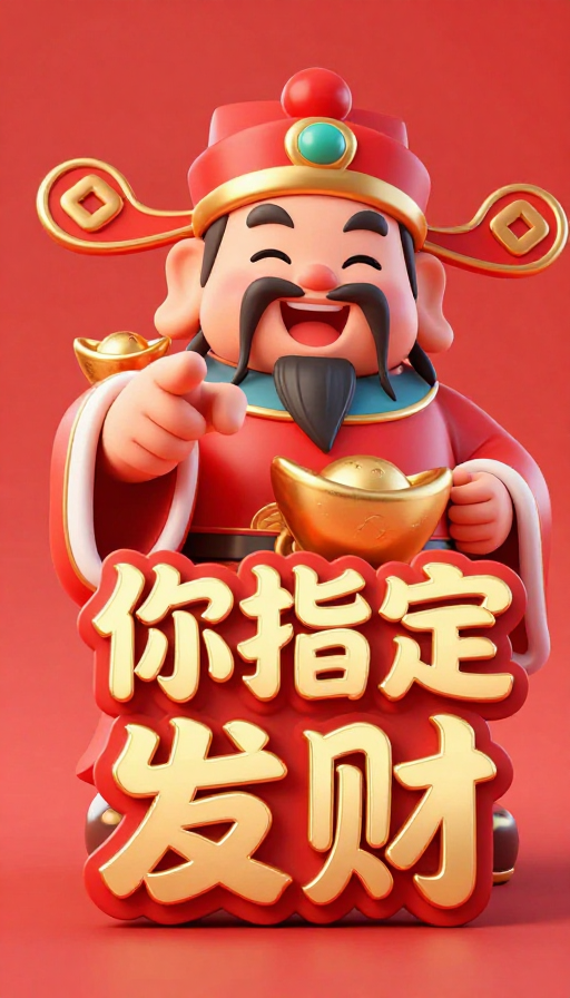 3D国风水彩财神像指财祝福图