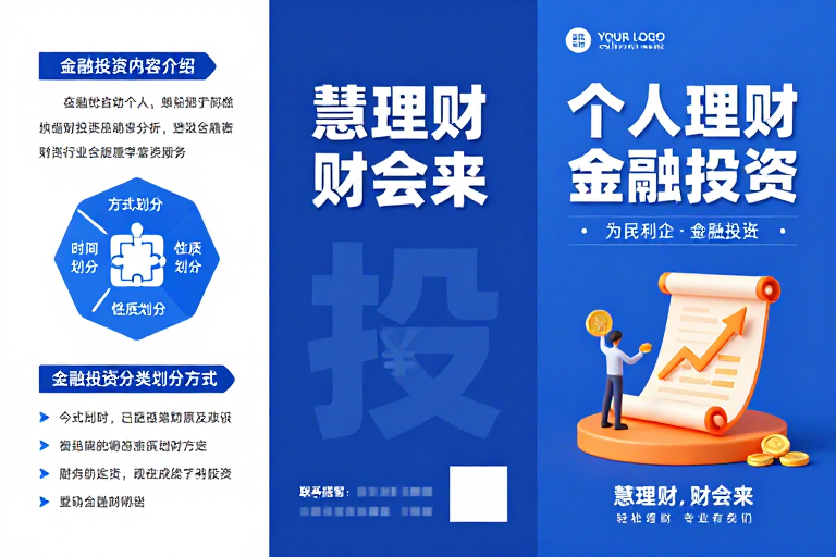 蓝调商务金融三折页：专业理财投资宣传海报