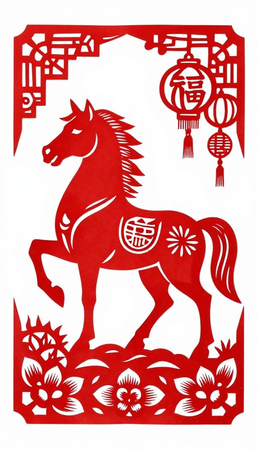 马年剪纸艺术插画：传统民俗与生肖文化之美