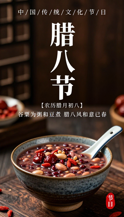 中式美学腊八节海报：冬日静谧与传统韵味
