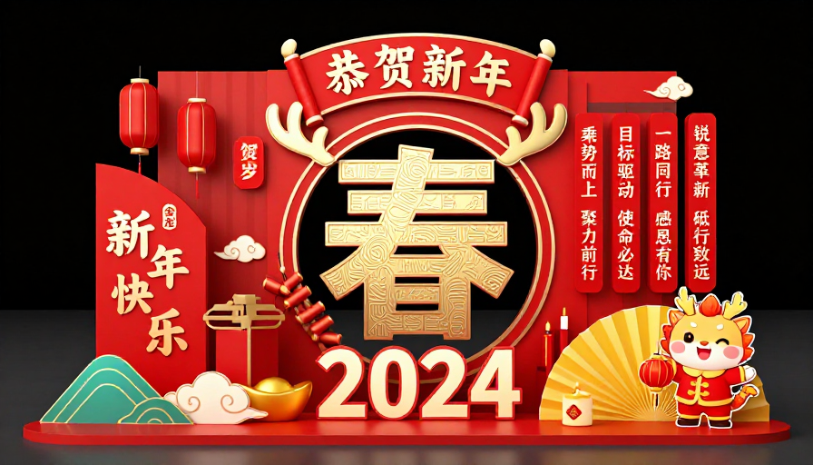 新春红金立体展台设计，传统艺术与现代风格融合