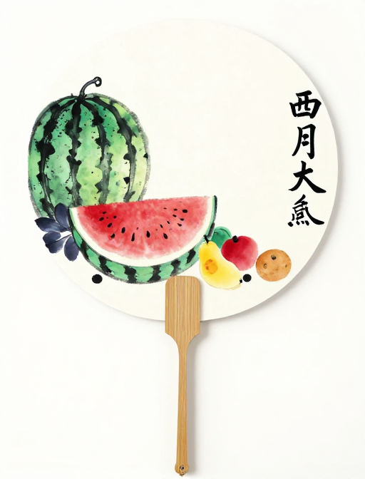 趣味大写意：夏日西瓜水果水彩团扇艺术插画