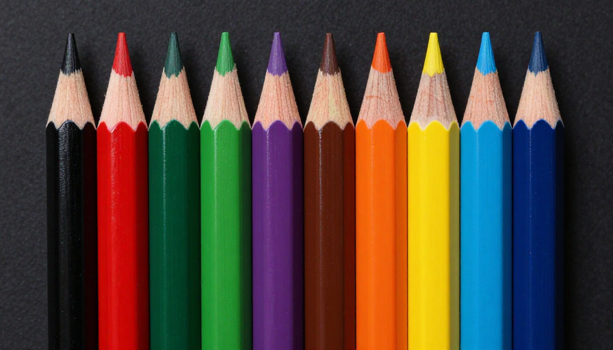 十色铅笔艺术陈列:黑色背景的纯净之美