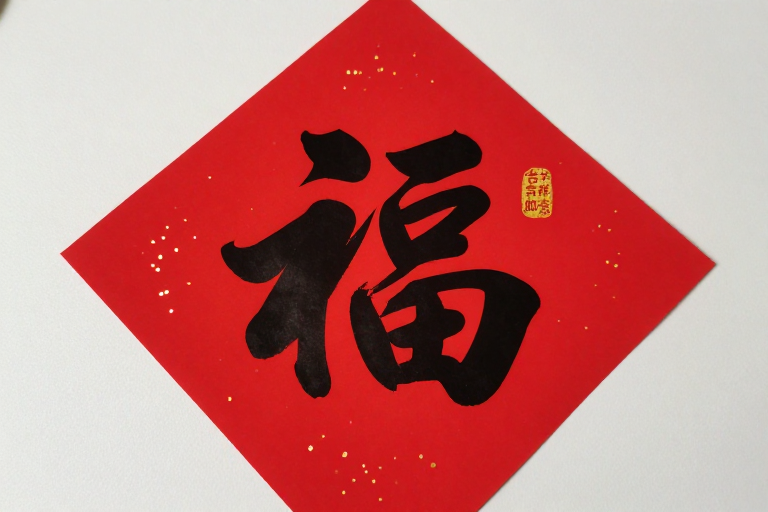 新年喜庆:红色福字剪纸艺术摄影