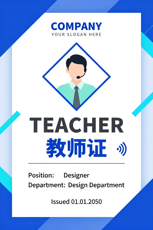 蓝白现代商务教师证设计展示