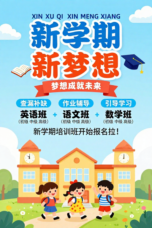 清新开学季：童趣校园教育海报