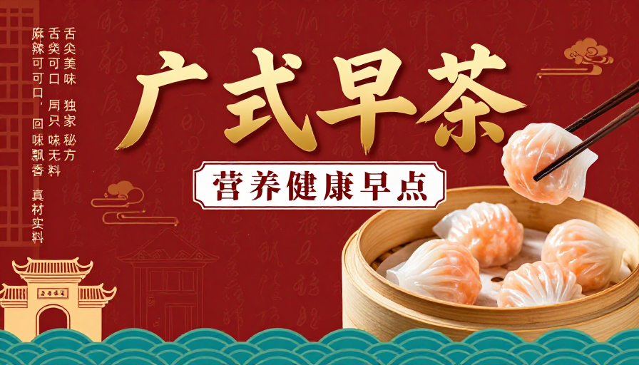 金碧辉煌广式早茶中国风美食宣传海报