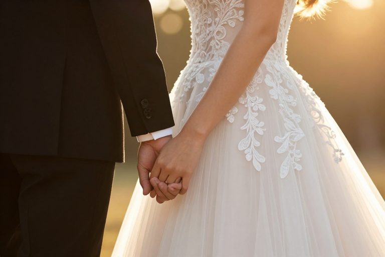 金纱婚誓：逆光下的浪漫手牵手婚纱照