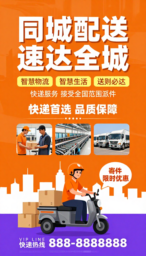 橙色速递海报：高效可靠同城配送服务