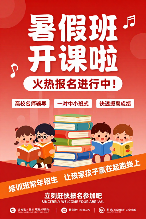 暑假班火热开启！卡通插画风招生海报