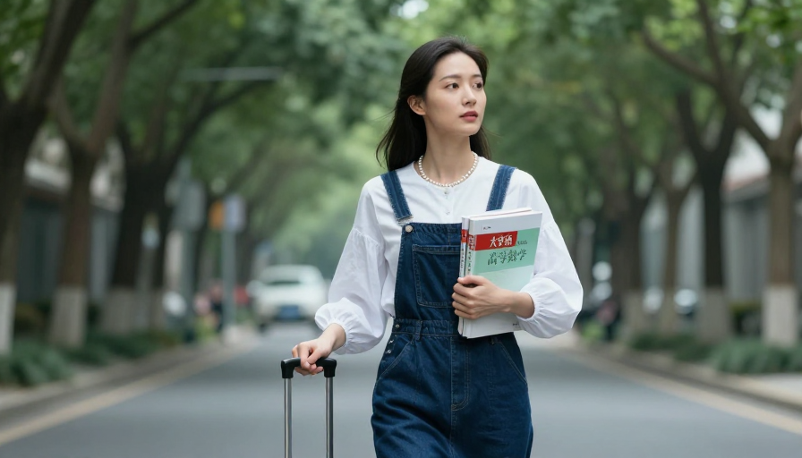 专注学习的校园少女:清新冷调自然光摄影