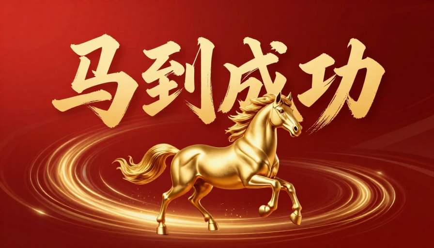 金笔书‘马到成功’,骏马奔腾红金辉映