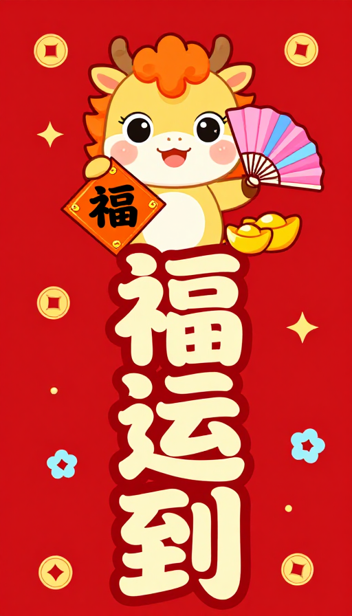 喜庆春节卡通小马插画海报