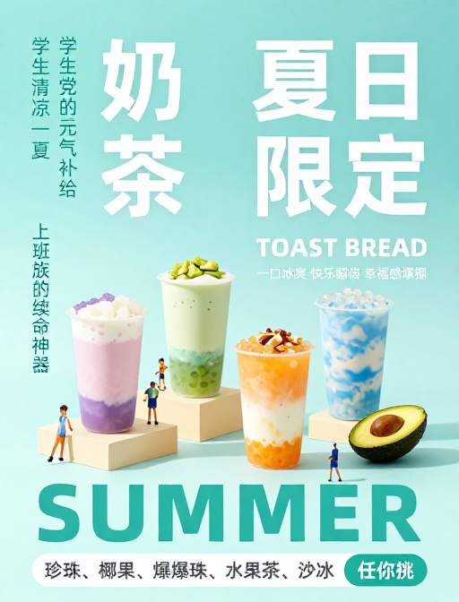 夏日清凉限定:创意奶茶海报设计