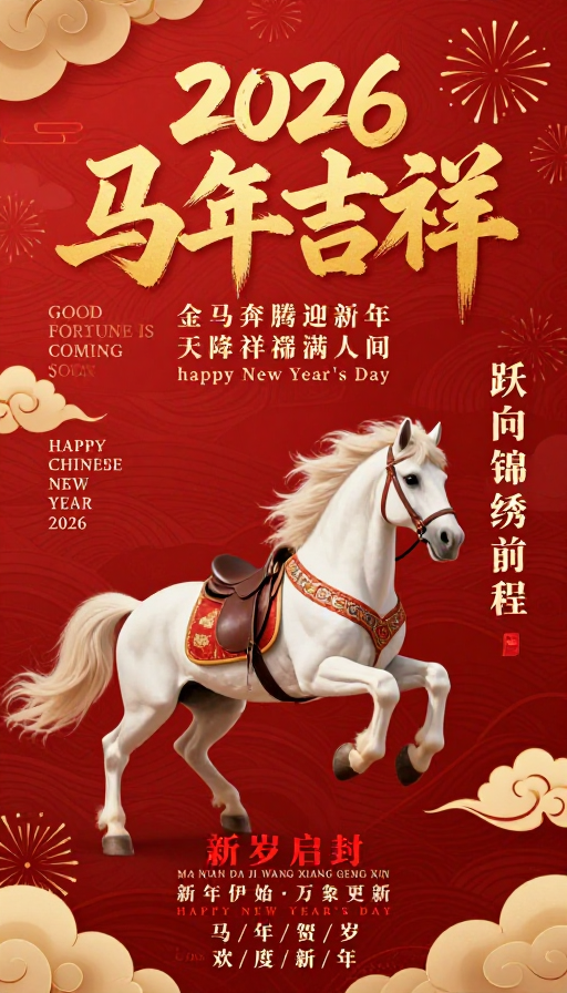 2026马年吉祥:喜庆中国新年祝福海报
