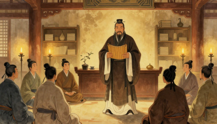 孔子古讲暖光晕染古风插画