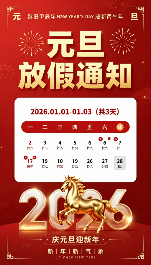 金红质感元旦放假通知海报设计