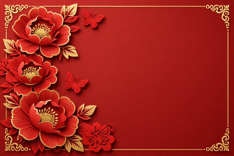 喜庆中国风剪纸牡丹花背景 红金节日装饰