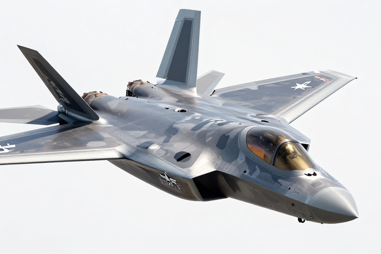 F-22猛禽隐形战斗机特写：灰蓝迷彩与飞行员全貌
