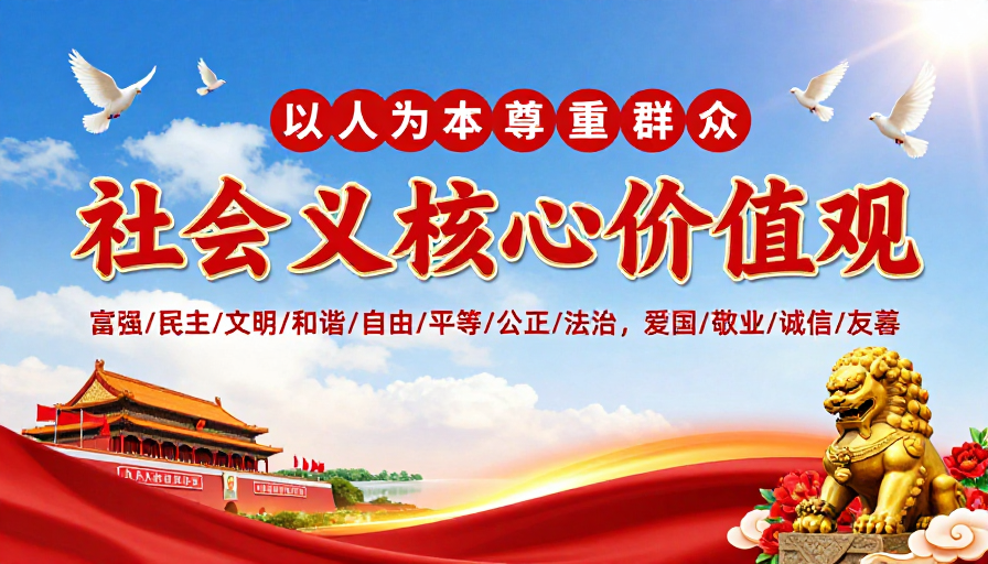 社会主义核心价值观红色文化宣传海报:庄重热烈风格