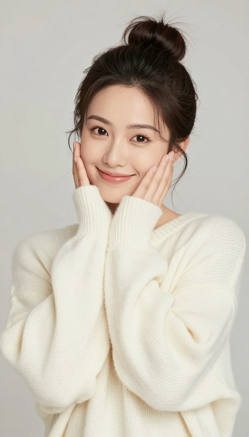 蓬松丸子头与自信微笑的高清人像写真