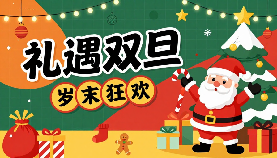 扁平圣诞促销海报，高饱和撞色视觉冲击