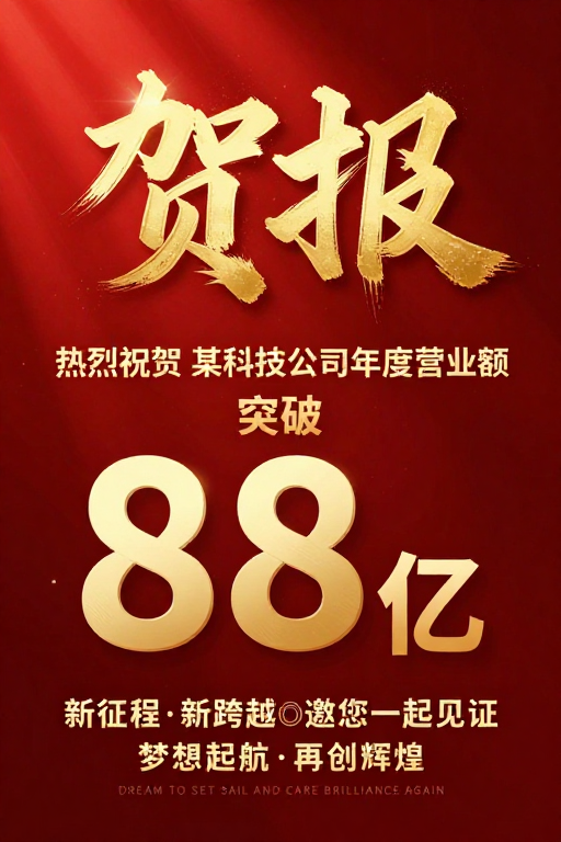 祝贺科技巨头营收突破88亿 璀璨贺报