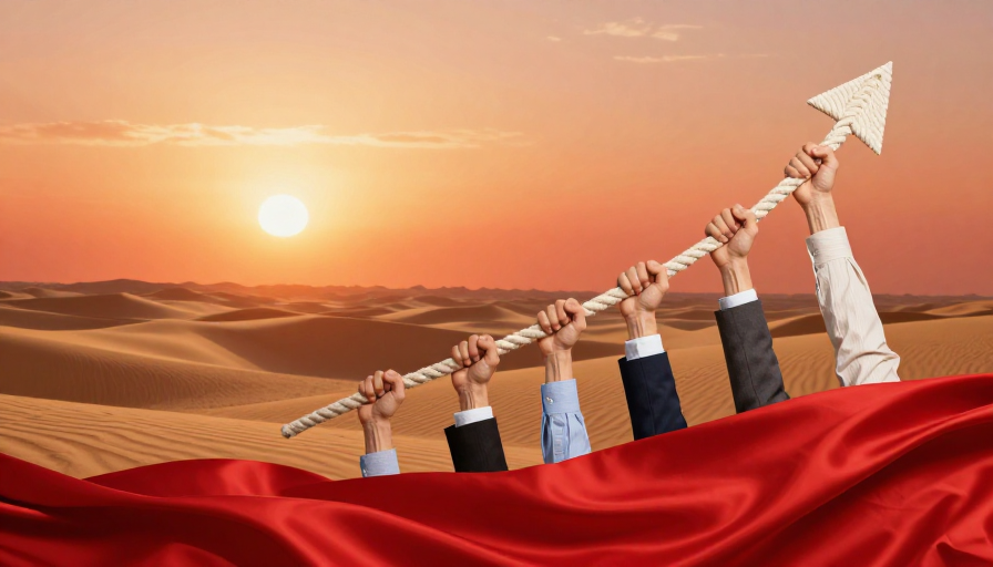 协作共引向上力量:超现实商业励志背景图