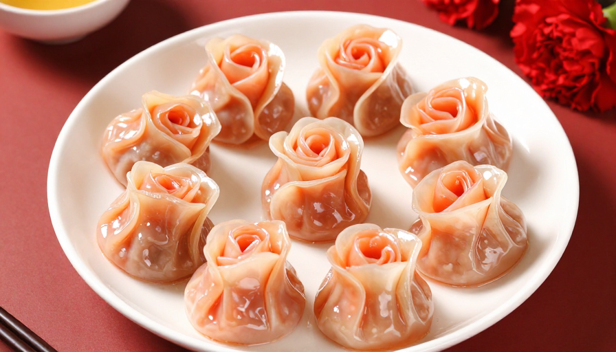 九朵玫瑰蒸饺:中式美食艺术的璀璨呈现