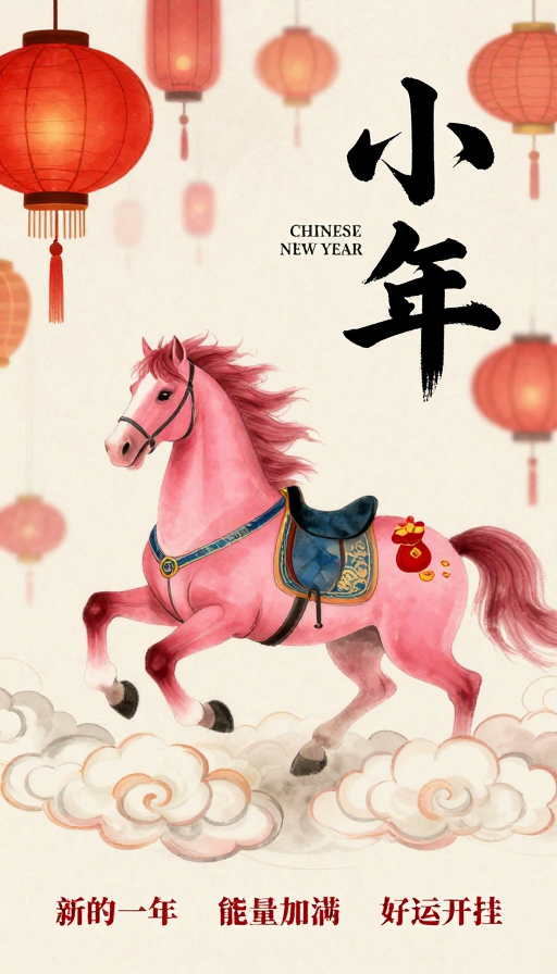 小年水墨骏马跃福海报