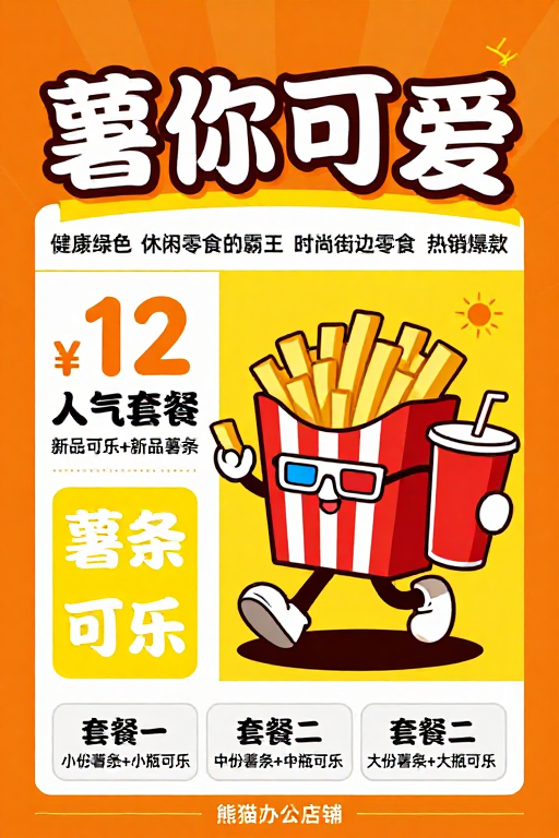 复古漫画风薯条可乐促销海报