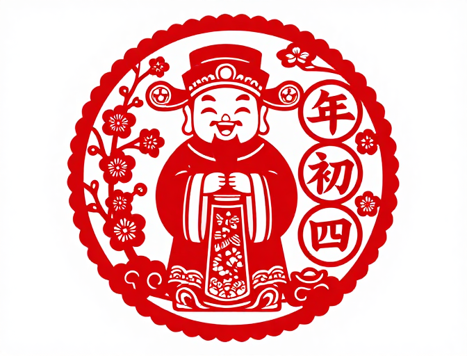 喜庆红运剪纸福神 年初四吉祥图案