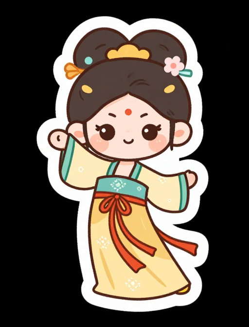 古风舞蹈：Q版卡通古代女子跳舞插图