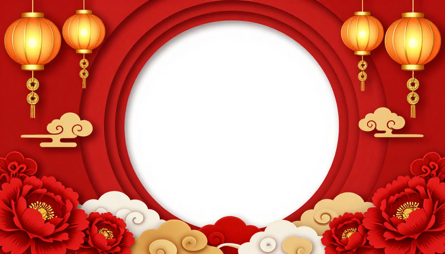 中式剪纸红金背景图 节日主图留白设计