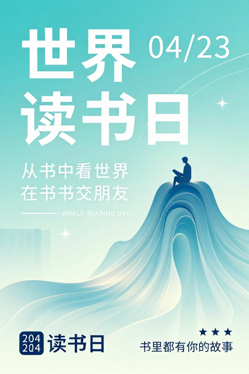 世界读书日主题插画：梦幻书山与阅读者