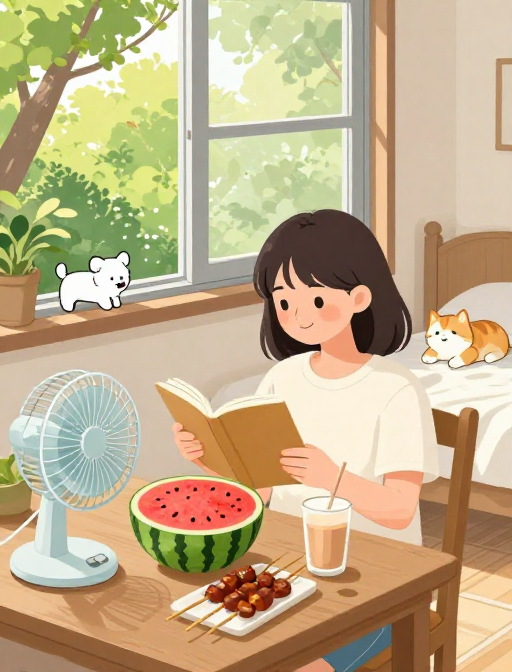 慵懒午后：阳光下的温馨生活插画