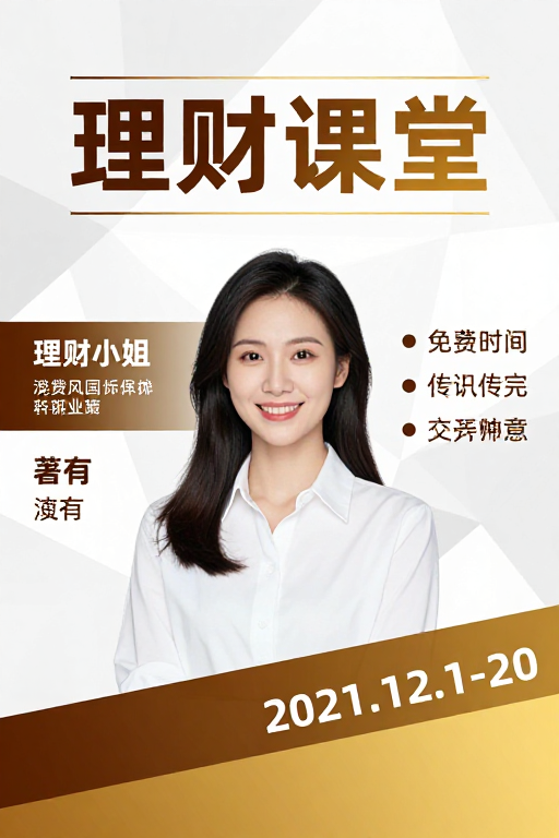 简约现代金融教育海报：理财课堂专业形象展示