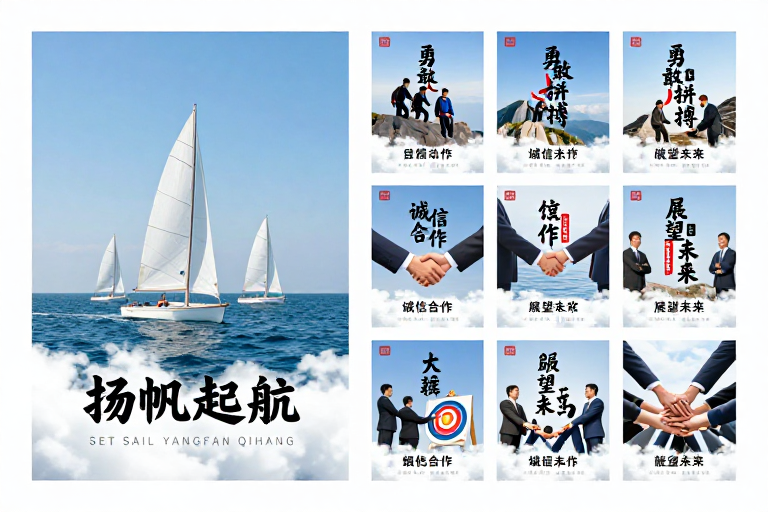 企业精神文化系列:扬帆起航商务励志海报设计