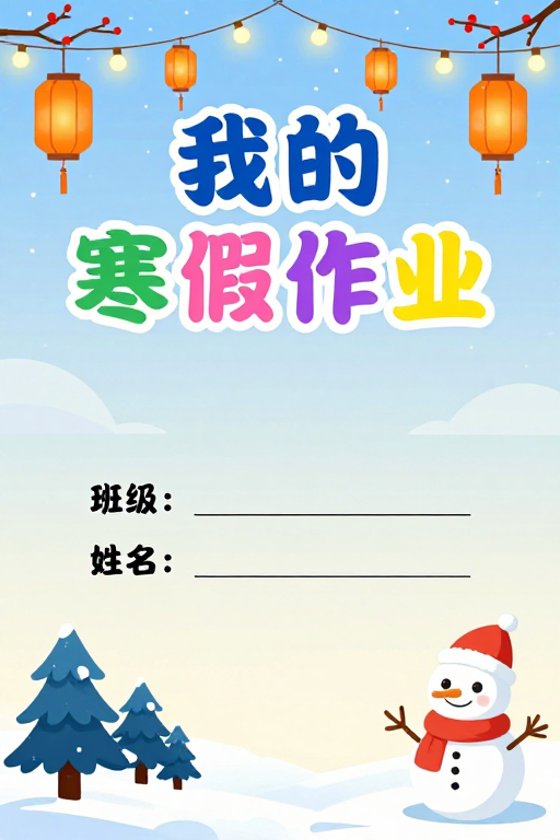 冬季清新寒假作业封面:活泼插画与节日氛围融合