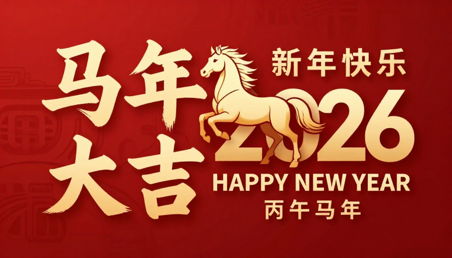 马年新春祝福海报,金色书法配奔腾骏马