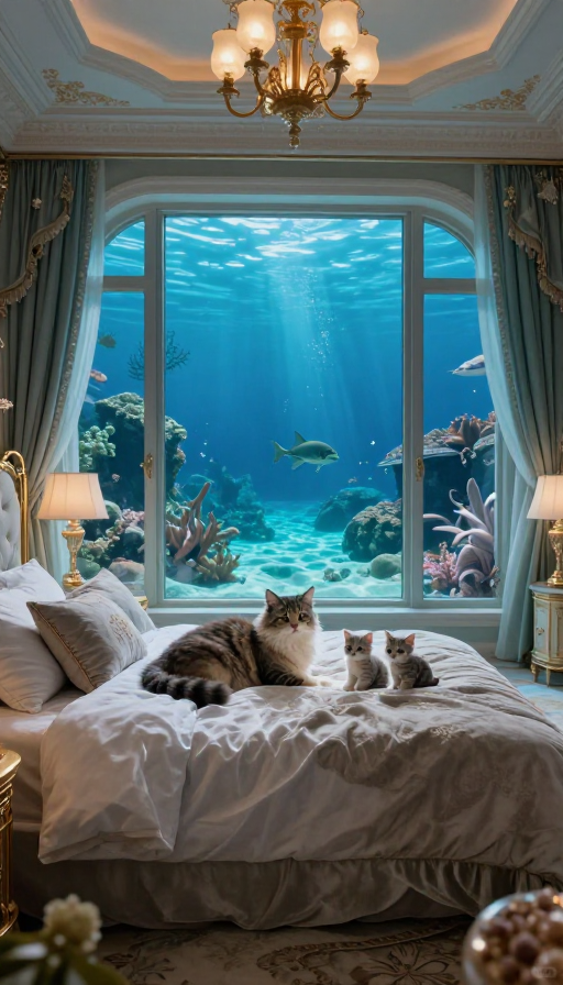 深海别墅:奢华海景大床房里的温馨猫窝