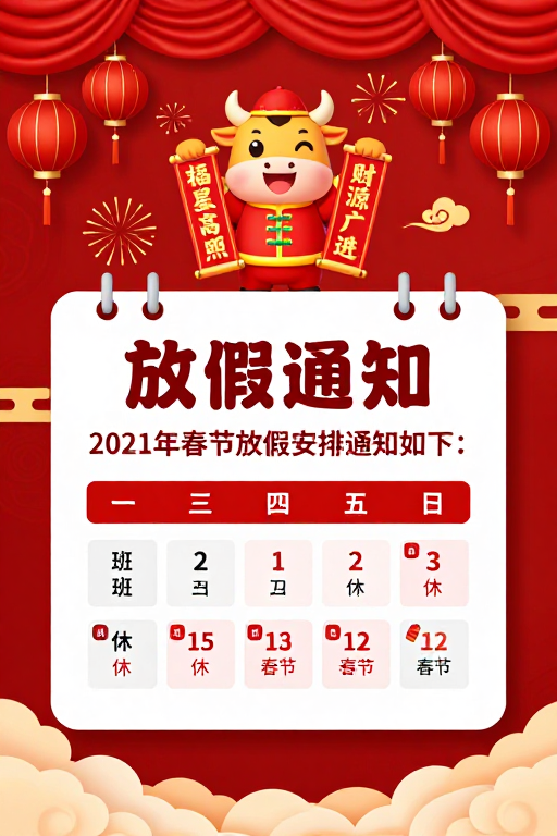 喜庆中国风春节主题放假通知海报