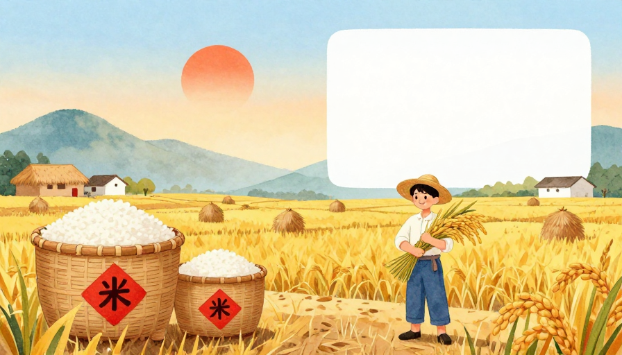 暖黄水彩乡村丰收：稻香与夕阳的画卷