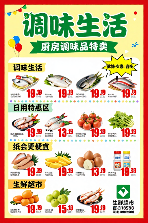 调味生活：色彩鲜明的超市促销海报