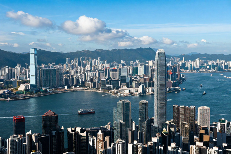 维多利亚港全景:现代都市的蓝绿光影盛宴