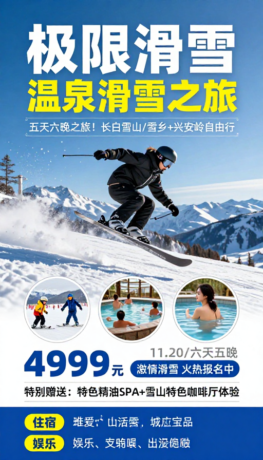极限滑雪·温泉之旅：活力冬日体验
